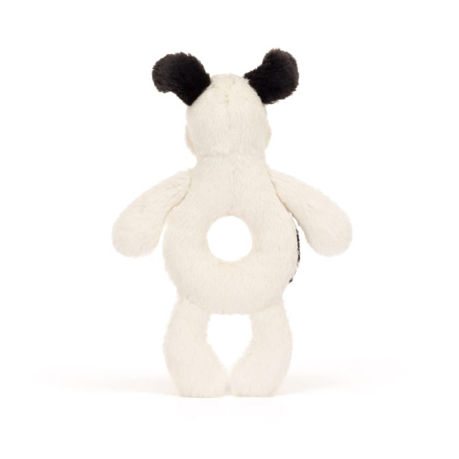 Bashful Black & Cream Puppy Ring Rattle